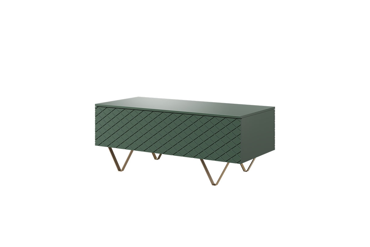 Scalia 120 2K dohányzóasztal fiókkal - matt sötétzöld / arany lábak Zelený konferenční stolek