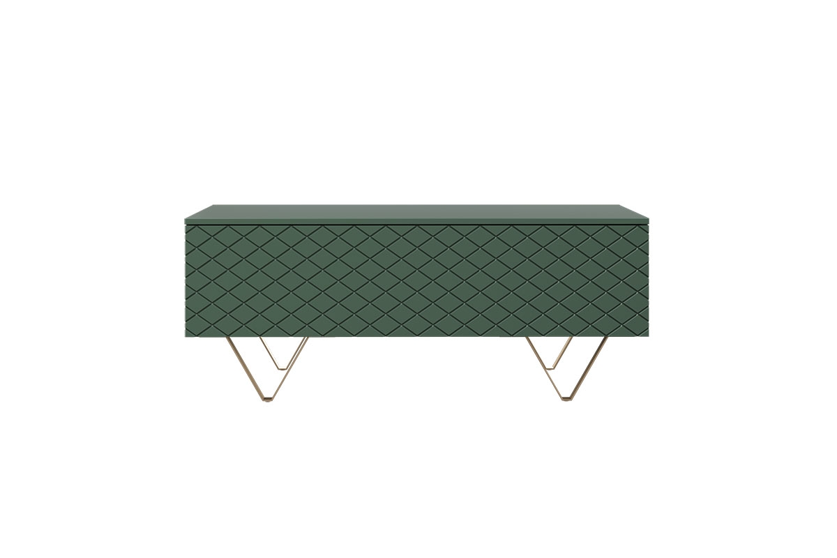 Scalia 120 2K dohányzóasztal fiókkal - matt sötétzöld / arany lábak Zelený konferenční stolek se zlatými nohami