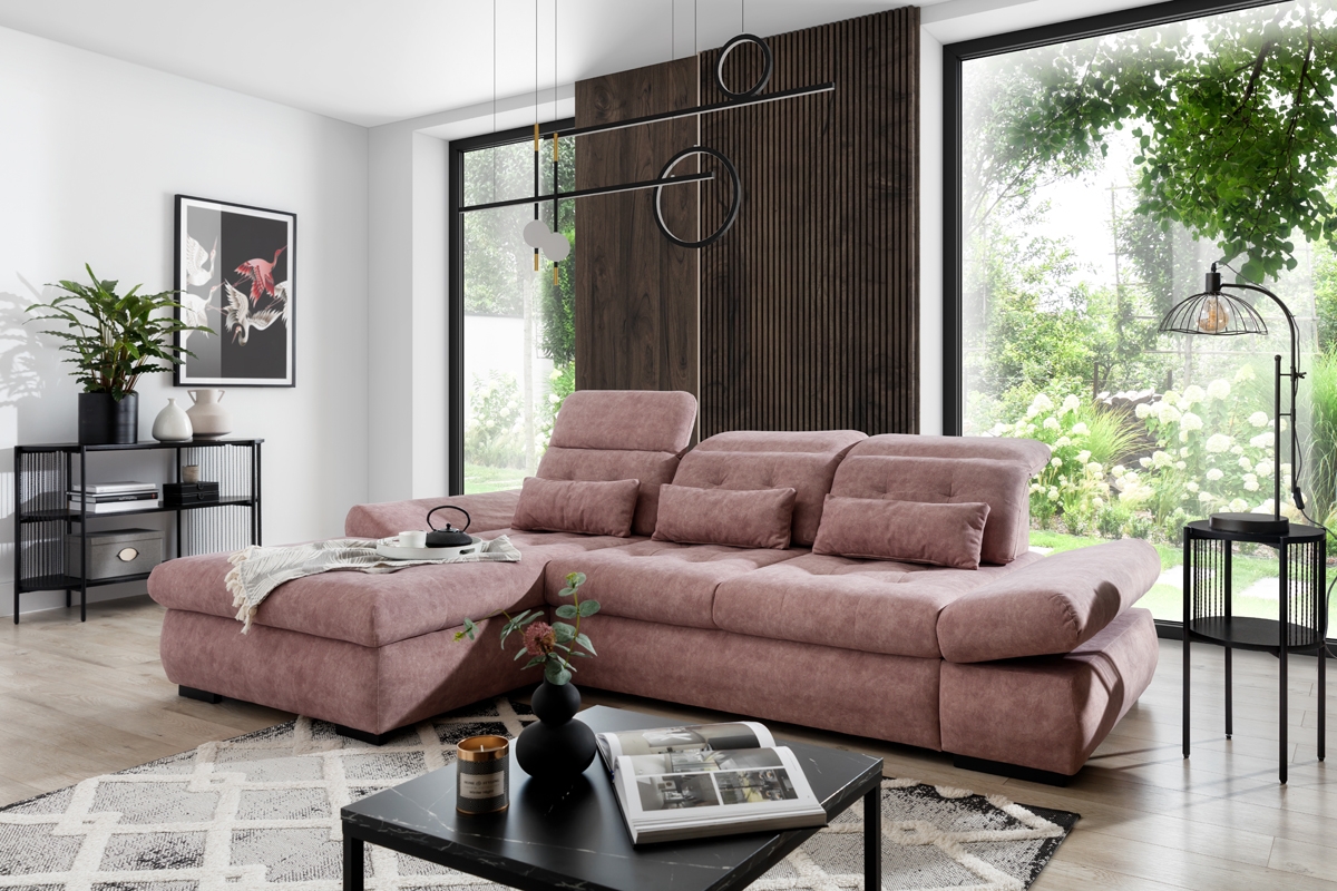 Set de canapea de colț cu funcție de dormit Majores Mini Canapea de colț roz cu laturi pentru un spațiu modern