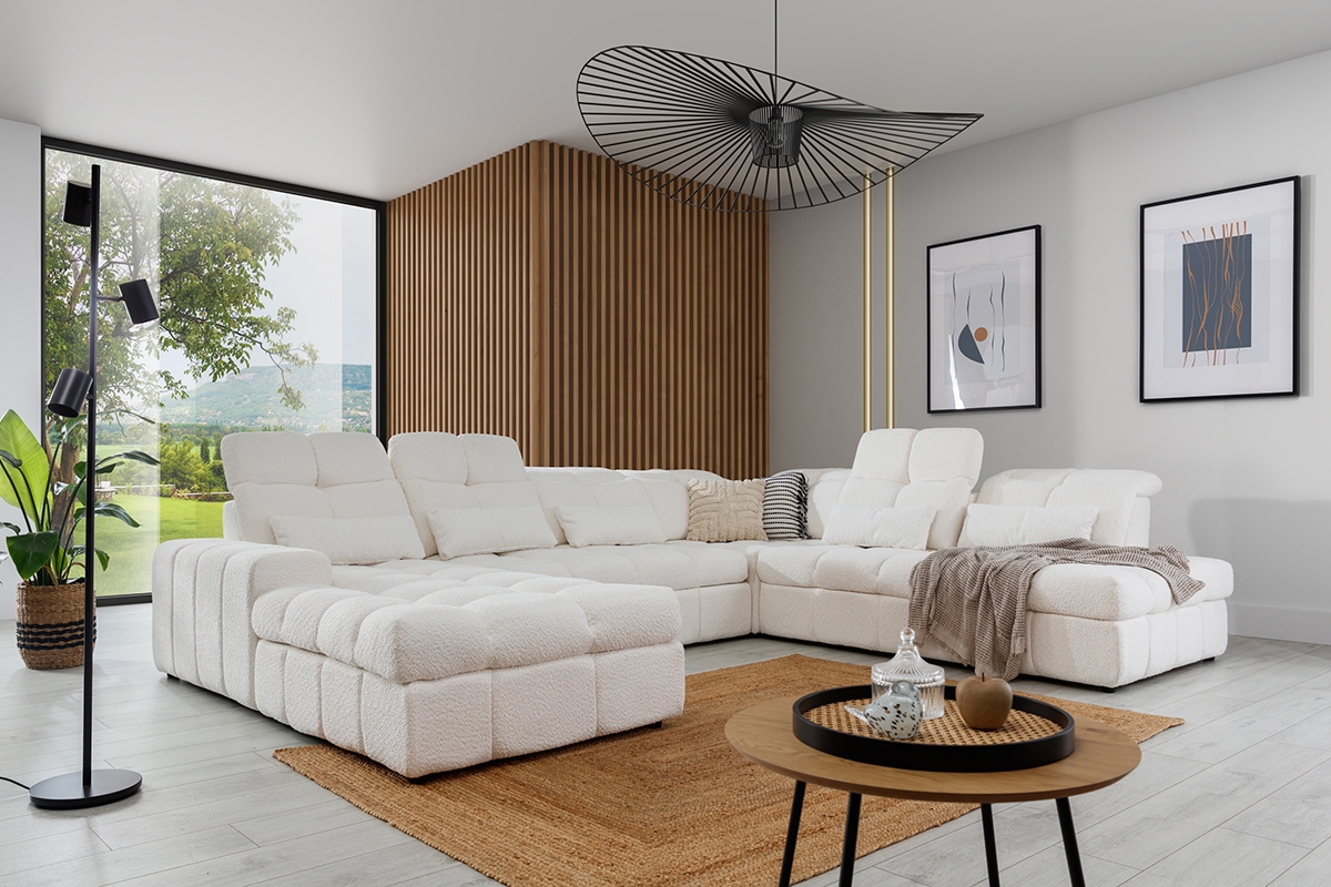 Canapea colțar cu scaun extensibil electric Magnelio U II Set canapea Coltar alb pentru un salon modern
