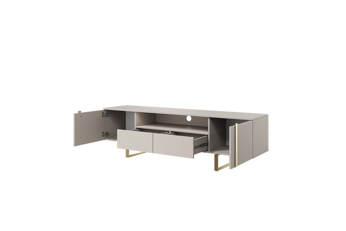 TV stolek Verica 200 cm s výklenkem - kašmírová / zlaté nožky moderní design