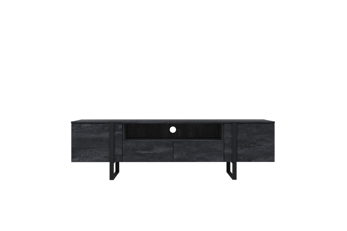 TV stolek Verica 200 cm s výklenkem - charcoal  / černé nožky kolekce Verica