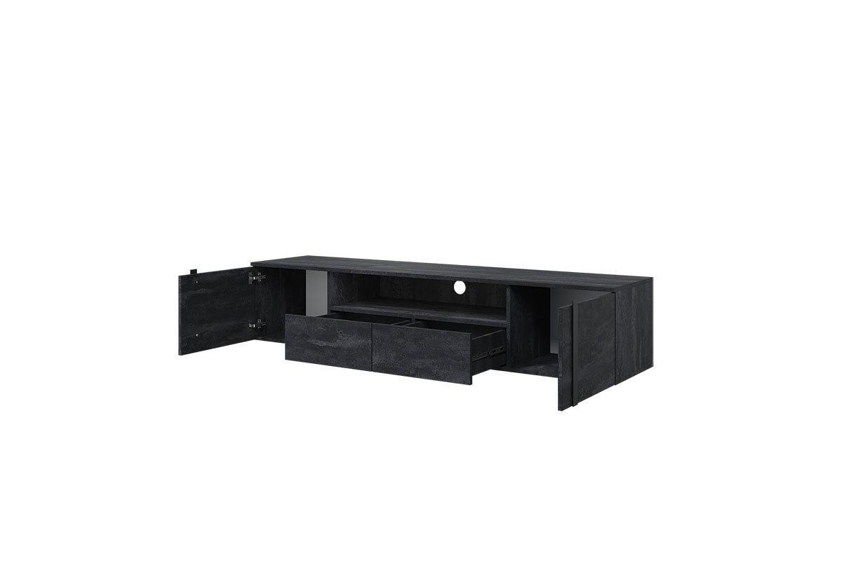 Verica 200 cm-es TV-szekrény, falra szerelhető, nyitott polccal - szénfekete  / fekete fogantyúk barevné provedení: charcoal  / černé nožky