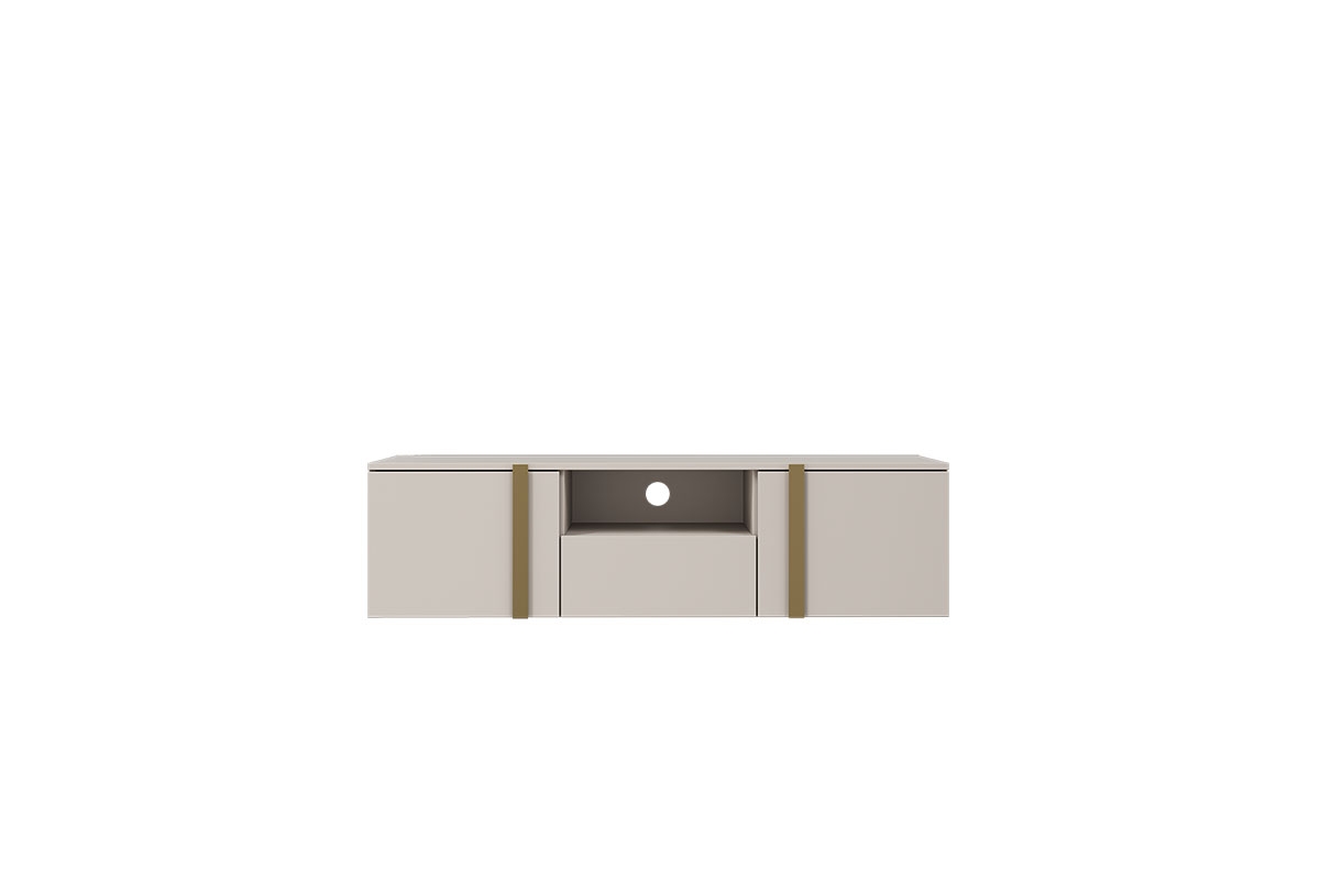 Závěsný TV stolek Verica 150 cm s výklenkem - kašmírová / zlaté úchytky barevné provedení: kašmír / zlaté nožky