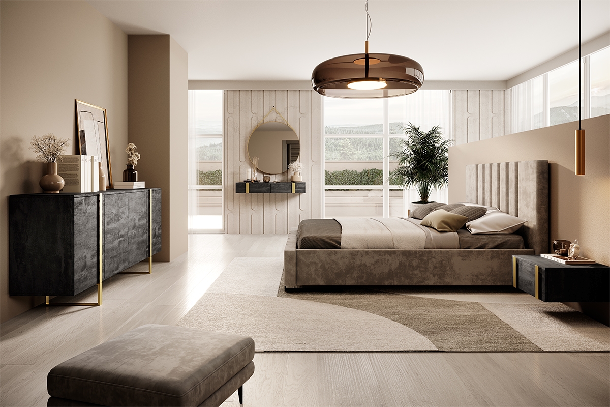 Verica komód 200 cm - szénfekete / arany lábak stylový obývací pokoj