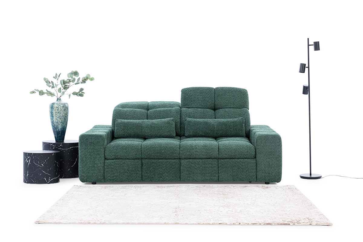 Magnelio III háromszemélyes kanapé elektromosan kihúzható üléssel zöld Gauč z bokami do obývacího pokoje 
