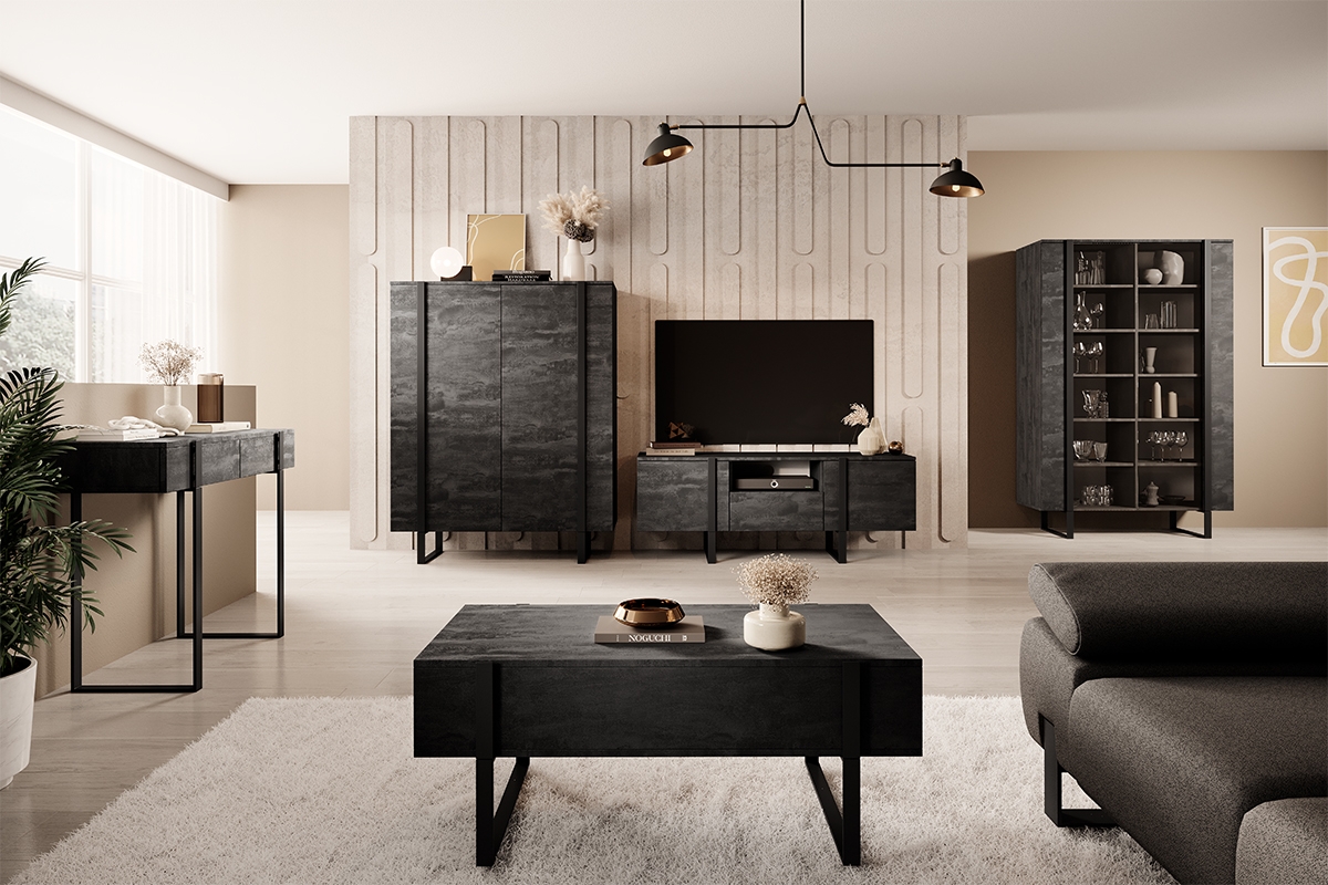 Verica vitrin 120 cm - szénfekete / fekete lábak stylový obývací pokoj