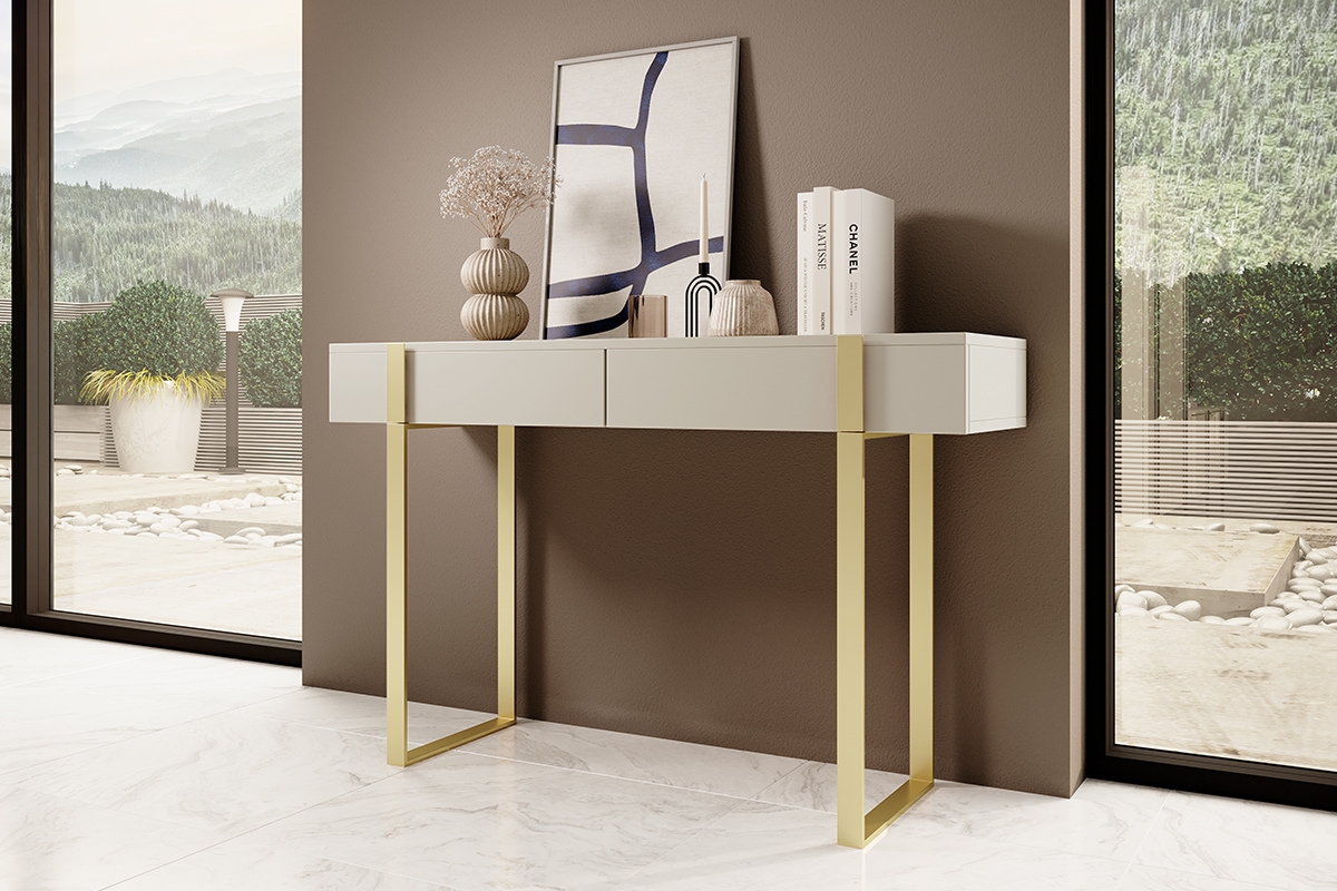 Toaletní/konzolový stolek Verica 120 cm - kašmírová / zlaté nožky kolekce Verica