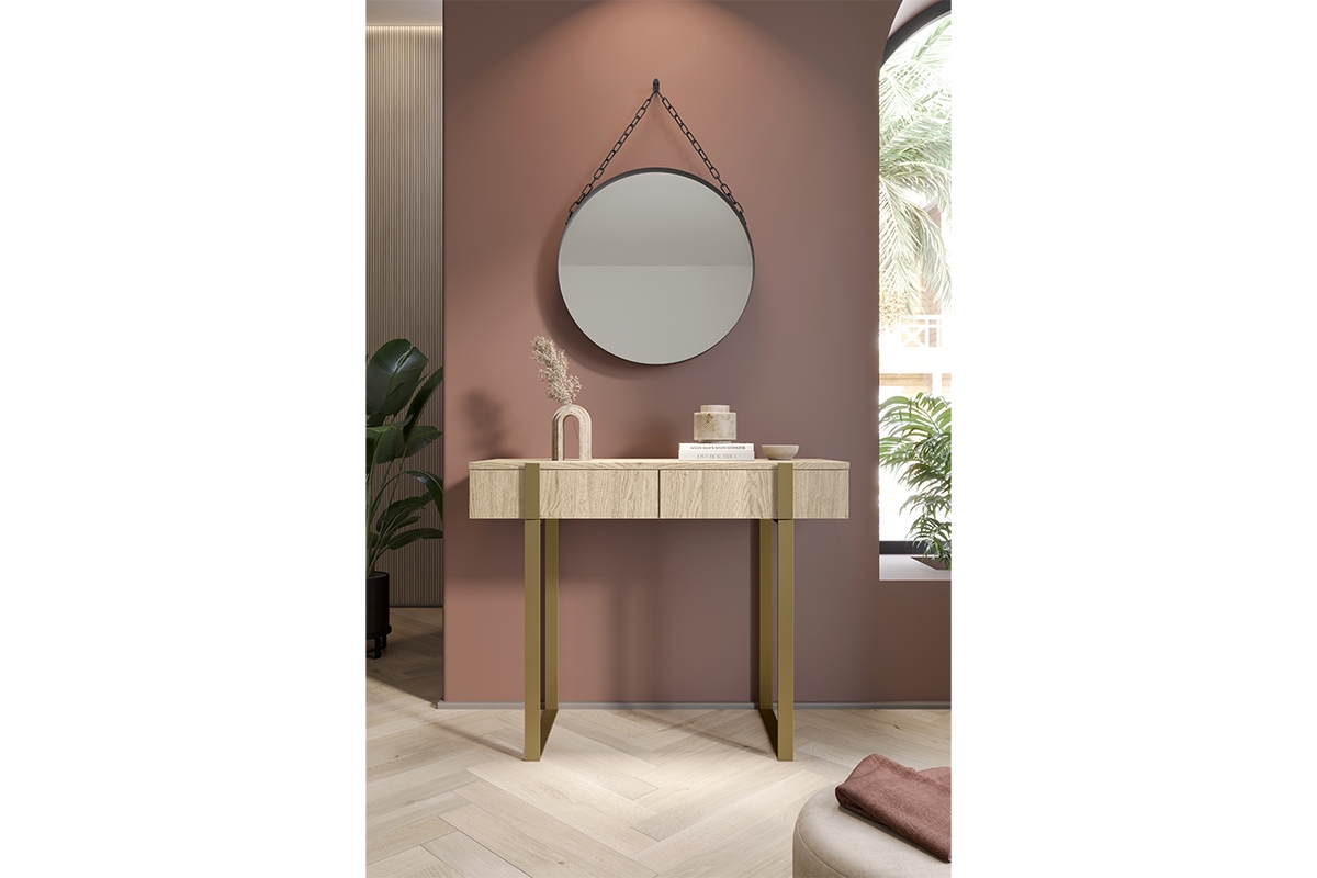 Verica modern konzolasztal/sminkasztal - szivacsos tölgy / arany lábak Toaletní stolek