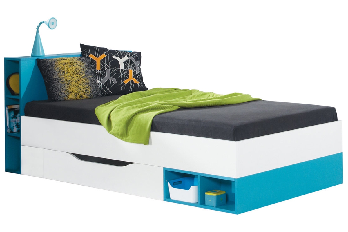 Posteľ jednoosobové mládežnícka 90x200 Mobi MO18 - Biely / Tyrkysová łóżko mobi 18 turkus