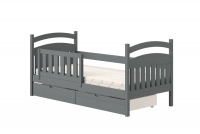 Posteľ detská drevená Amely - Farba grafit, rozmer 80x180 posteľ detská so zábradlím zabezpieczajaca