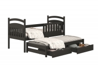 Detská posteľ prízemná výsuvna Amely - Farba Čierny, rozmer 80x190 posteľ drevená, w čiernym farbe, s úložným priestorom 