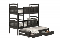 Detská posteľ poschodová výsuvna 3 os. Amely - Farba Čierny, rozmer 80x200 čierny posteľ z wysuwanym miejscem dla rodzica 