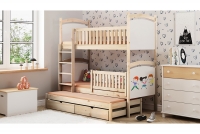postel patrová  výsuvná s tabulí na suché mazání Amely - Barva Borovice, 90x190 potrojne postel dla rodzenstwa  