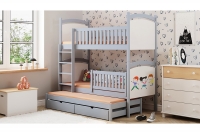postel patrová  výsuvná s tabulí na suché mazání Amely - Barva šedý, 90x200 šedý postel patrová  s zásuvkami na hračky 