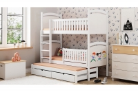 Amely kihúzható emeletes ágy, rajztáblával - fehér, 80x160 biale postel z wysuwem dla trojki dzieci 