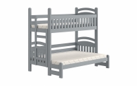Pat supraetajat Amely Maxi - Gri, 90x200/120x200 gri postel z drewnianymi barierkami 