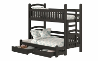 postel patrová  Amely Maxi pravá - Černý, 80x200/140x200 černé postel z wysuwanymi zásuvkami na hračky 