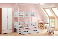 Detská poschodová posteľ Nemos domček s prístelkou - 90x180 cm - biela Detská posteľ poschodová s výsuvným lôžkom Nemos - Farba Biely 