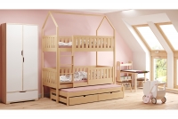 Detská posteľ domček poschodová s výsuvným lôžkom Nemos - Borovica, 90x200 Detská posteľ poschodová s výsuvným lôžkom Nemos - Farba Borovica 