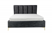 Posteľ čalúnená do spálne s úložným priestorom Klabi - 160x200, Nohy zlaté šedá posteľ do spálne z miekkim wezglowiem 