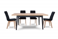 Stůl rozkladany 140-180 Paris na drewnianych nogach - Dub lancelot / Nohy Dub lancelot Stůl i černé Židle