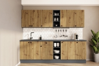 Komplet kuchyňského nábytku Lesis 260 cm - Dub artisan lamel / Antracytová kolekcia nábytku kuchynského Lesis - vizualizácia 