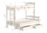 Lovic emeletes ágy, fiokokkal, bal oldali - 90x200 cm/120x200 cm - fenyőfa Emeletes ágy fiokokkal Lovic - fenyőfa - méret 90x200/120x200