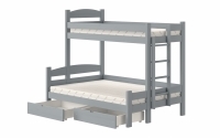 Lovic emeletes ágy, fiókokkal, jobb oldali - 80x200 cm/140x200 cm - szürke Emeletes ágy fiokokkal Lovic - szürke