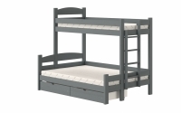 Lovic emeletes ágy, fiókokkal, jobb oldali - 90x200 cm/120x200 cm - grafitszürke Emeletes ágy fiokokkal Lovic - grafitszürke