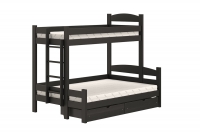 Lovic emeletes ágy, fiókokkal, bal oldali - 90x200 cm/140x200 cm - fekete Emeletes ágy fiokokkal Lovic - fekete