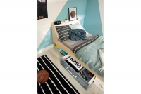 Dětská postel Step ST12 120x200 - dub piškotový / bílý lux / beton Postel pro mládež Step ST12 s zásuvkami i schowkiem 120x200 - Dub biszkoptowy / Bílý lux / beton