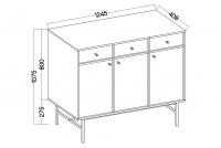 Komoda Lotina III 3F3S so zásuvkami 125 cm - čierny grafit / zlaté nožičky Komoda Lotina III 3F3S so zásuvkami 125 cm - Čierny grafit / zlote nožičky