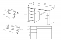 Toaletný Stolík / Písací stôl Seris so zásuvkami 120 cm - biely lesk Toaletný Stolík / Písací stôl Seris so zásuvkami 120 cm - biely mat