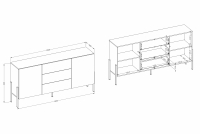 Komoda se zásuvkami Wezilo 26 - 184 cm - kašmír / černé nožičky Komoda se zásuvkami Wezilo 26 - 184 cm - kašmír / černé nožičky