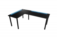 Nelmin bal oldali gaming íróasztal, fém lábakon, LED szallaggal - 160 cm - fekete  íroasztal gamingowe Nelmin 160 cm fém lábakon z tasma LED lewe - fekete 
