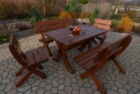 Komplet nábytku ogrodowych Excelent Stôl 120x72 cm + 2 Stoličky + 2 lawki - cyprys  záhradný Komplet