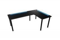 Písací stôl gamingowe Nelmin 200 cm na kovových nohách z tasma LED pravý - Čierny  Písací stôl gamingowe Nelmin 200 cm na kovových nohách z tasma LED pravý - Čierny