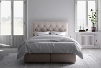 Boxspring posteľ s úložným priestorom Izyda 160x200 béžová Posteľ z wysokim wezglowiem 