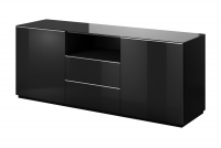 Komplet nábytku do obývacej izby IV Helio Čierny - Čierne sklo Komoda dvojdverová s výklenkami