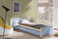 postel dzieciece přízemní Puttio II - Bílý akrylová + Modrý, 80x180 modrý biale postel dzieciece Puttio II