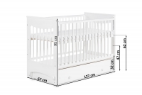 dřevěná postel pro miminko s funkcí kolébky Luna - Bílý, 120x60 dřevěnýpostel dla niemowlaka Luna - Rozměry