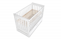 drevená posteľ dla niemowlaka z szuflada i barierka Iwo - Biely, 120x60 Detské postieľky z regulowana wysokoscia dna  