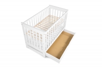 drevená posteľ dla niemowlaka z szuflada i barierka Iwo - Biely, 120x60 biale posteľ z szuflada na posciel 