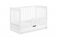 drevená posteľ dla niemowlaka z szuflada i barierka Iwo - Biely, 120x60 posteľ drevená dla niemowlaka Iwo 