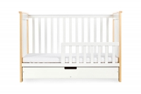 drevená posteľ dla niemowlaka z szuflada i barierka Iwo - Biely/Borovica, 120x60 posteľ niemowlece zamienione na Detská pohovka 