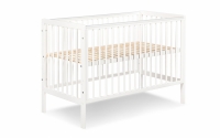 dřevěnýpostel dla niemowlaka z barierka Timi - Bílý, 120x60 biale postel z regulacja stelaza  