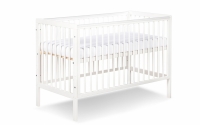 dřevěnýpostel dla niemowlaka z barierka Timi - Bílý, 120x60 biale postel niemowlece  