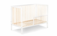 drevená posteľ dla niemowlaka so zábradlím Timi - Biely/Borovica, 120x60 posteľ niemowlece Timi przerobione na posteľ 