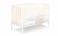 dřevěnýpostel dla niemowlaka z barierka Timi - Bílý/Borovice, 120x60 postel niemowlece z barierka  